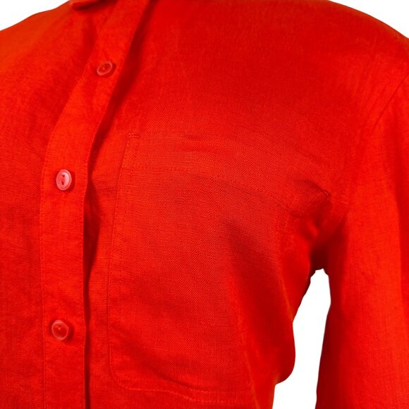 The Drop Red Linen Collared Button-Down Midi Shirt Dress Lightweight Sz XXS - Picture 5 of 13